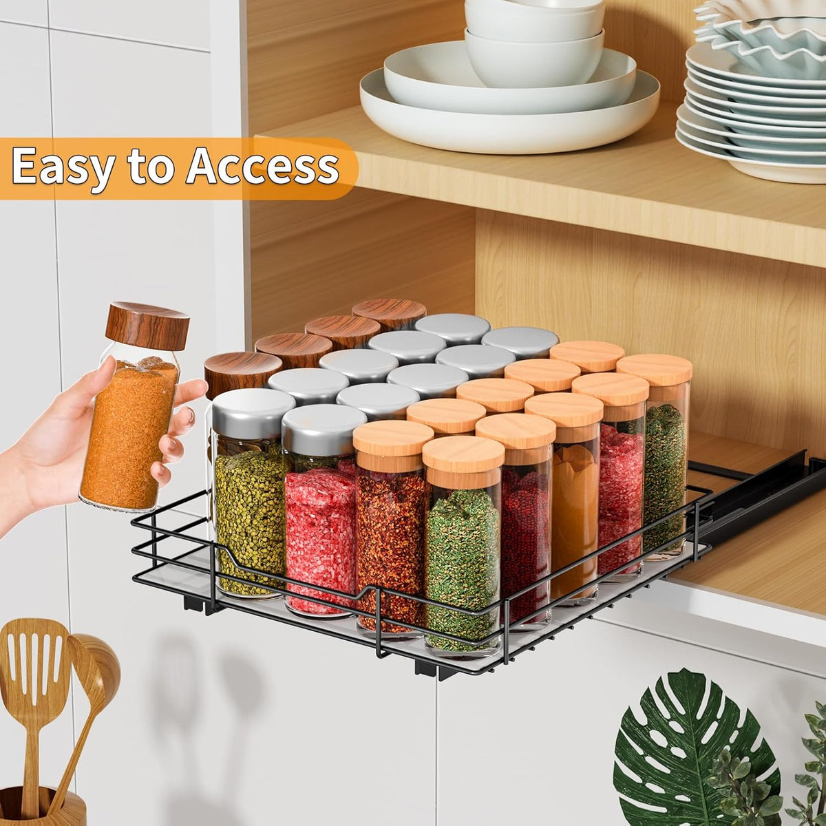 RCHYFEED Pull Out Spice Rack Organizer for Cabinet,Slide out Spice Organization for Inside
