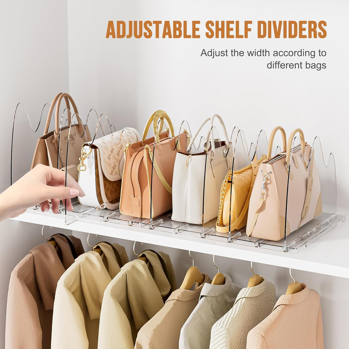 Bag & Purse Organizer for Closet, 2 Pack Adjustable Clear Handbag Storage Holder, Acrylic Shelf