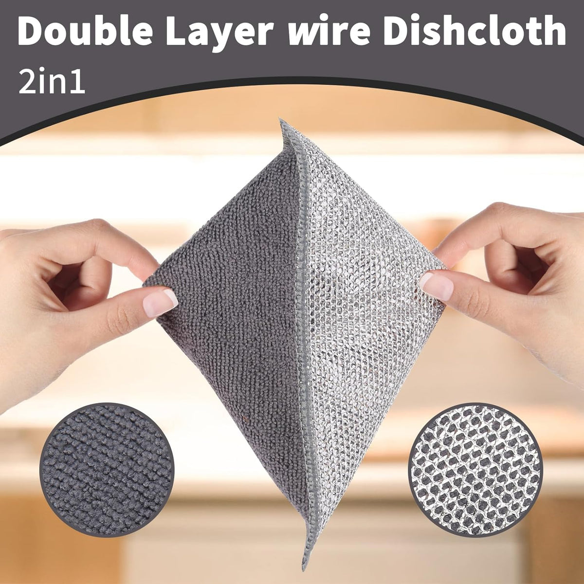 2 in 1 Stainless Steel Scrubber & Microfiber Cleaning Cloth, 10 Pack Towel & Steel Scrub Cloth for