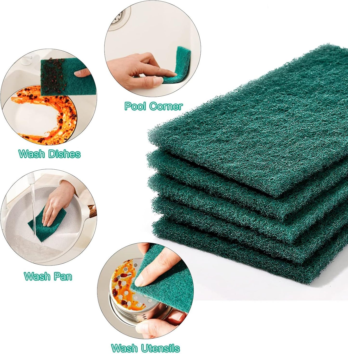 Heavy Duty Scour Pads Sponge Dish Scrubber Non-Scratch Green Reusable Household Scrub Pads for