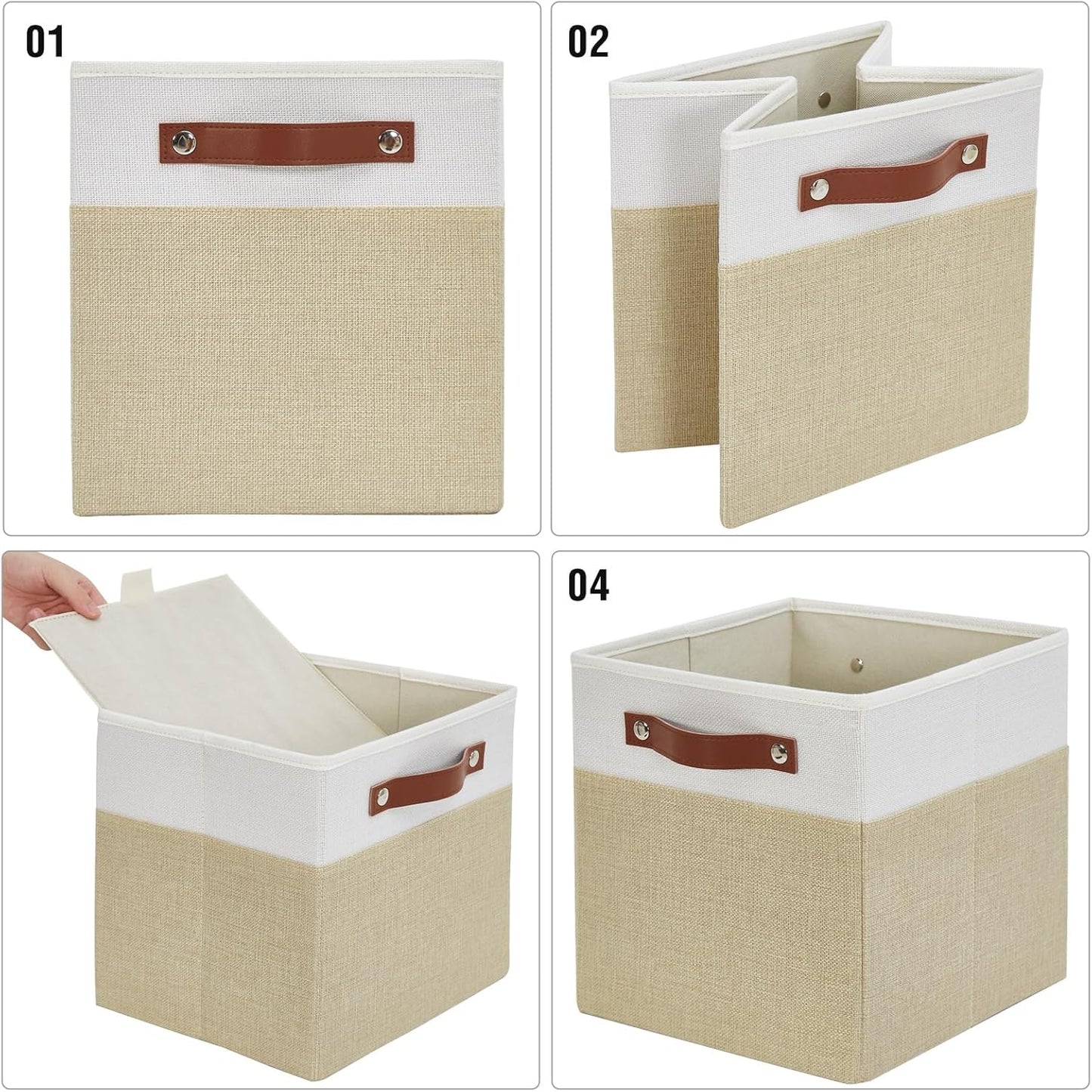 Collapsible Fabric Storage Cube Bins with 2 Reinforced PU Handles, Foldable Storage Organizer
