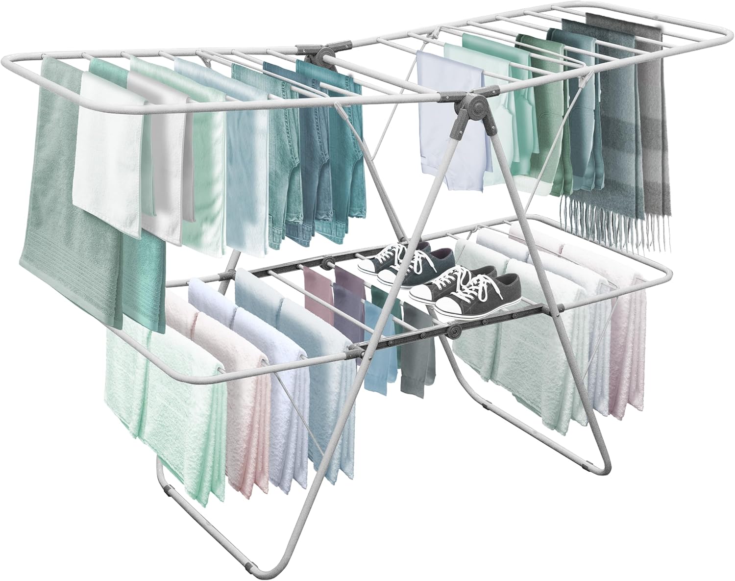 Brookstone – Extra Large – Double Spaced - 2 Tier Collapsible Clothes Drying Rack, Indoor/Outdoor