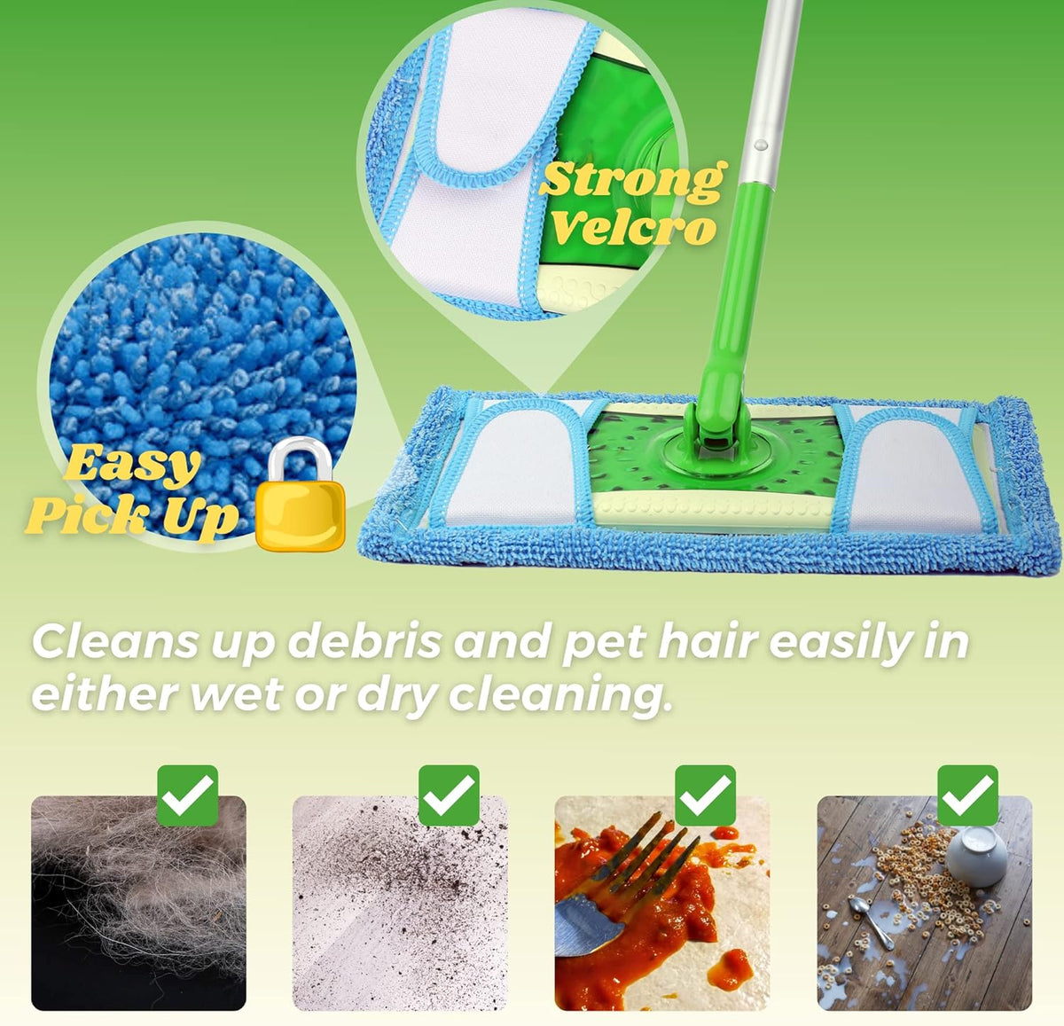 Reusable Mop Pad for Swiffer Sweeper Mop, 12.5'' Microfiber Mop Pad Refill Washable for Hard Floor