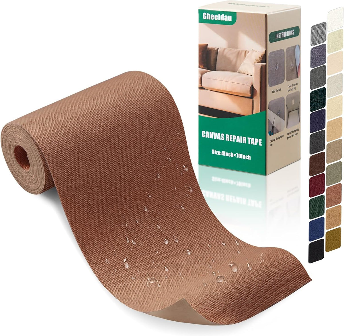 Canvas Repair Tape 4×70 Inch Waterproof Self-Adhesive Fabric Repair Patch for Repairing Boat