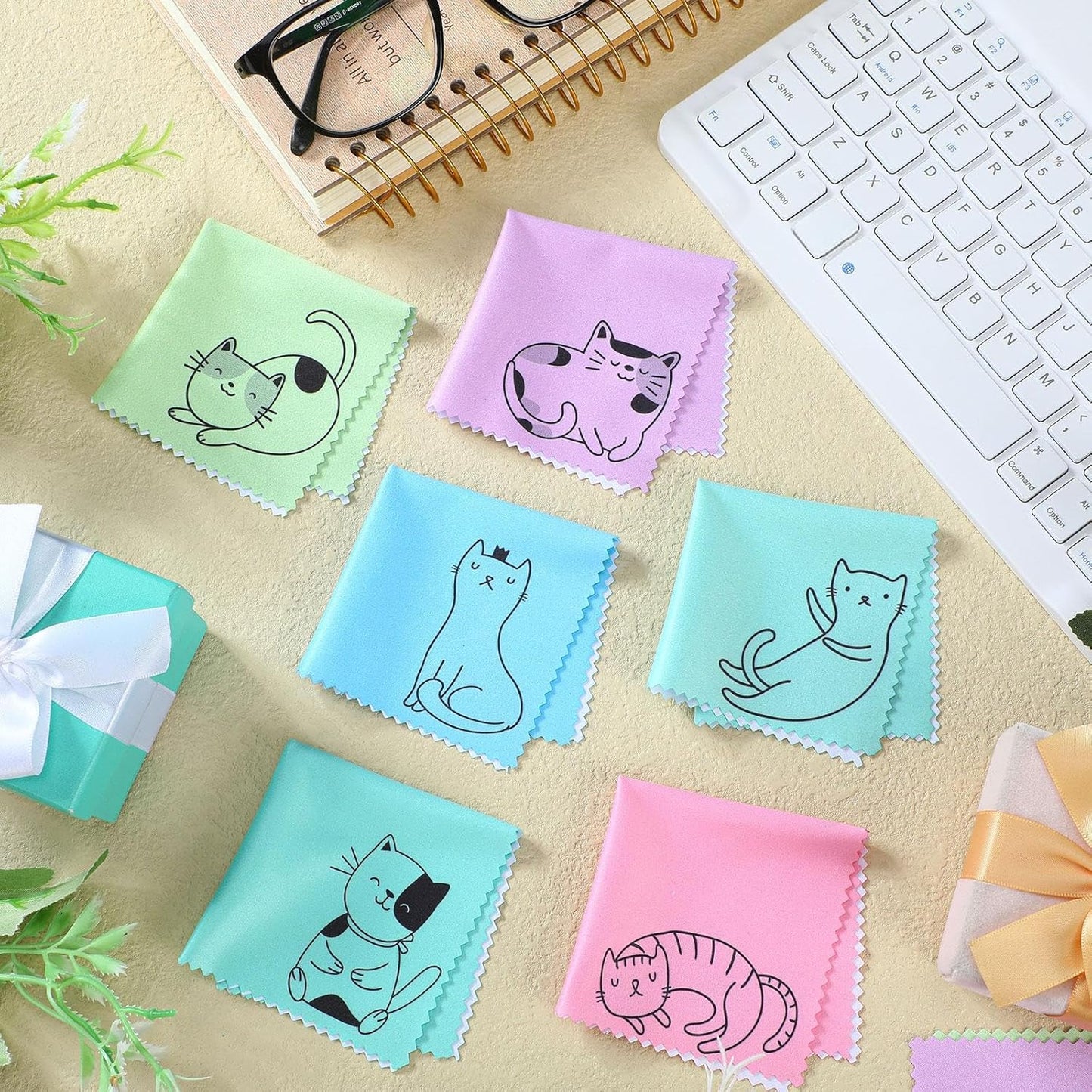 Sinmoe 20 Pcs Microfiber Cleaning Cloth Cute Kitty Cat Design Microfiber Cloth Gift Soft Multicolor