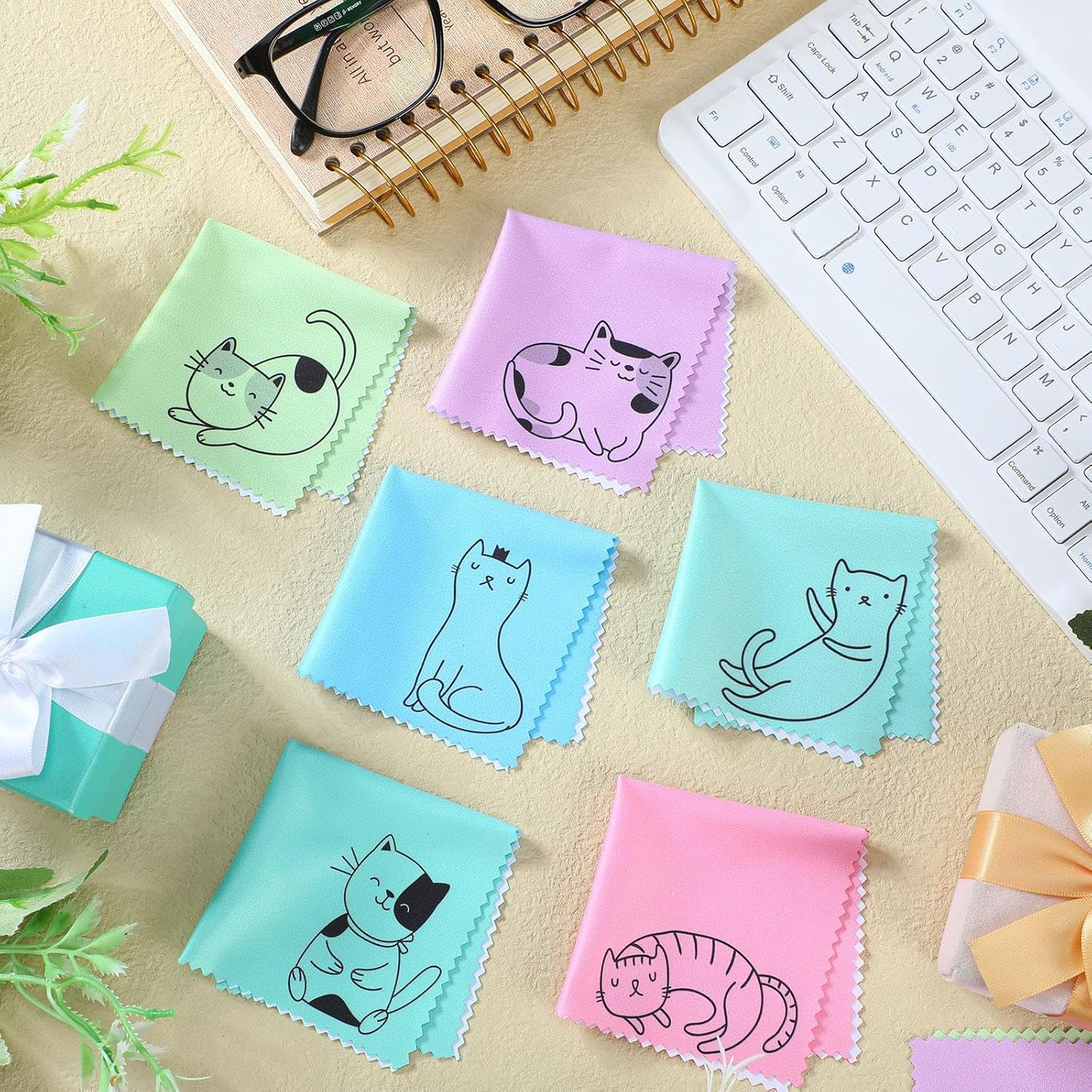 Sinmoe 20 Pcs Microfiber Cleaning Cloth Cute Kitty Cat Design Microfiber Cloth Gift Soft Multicolor