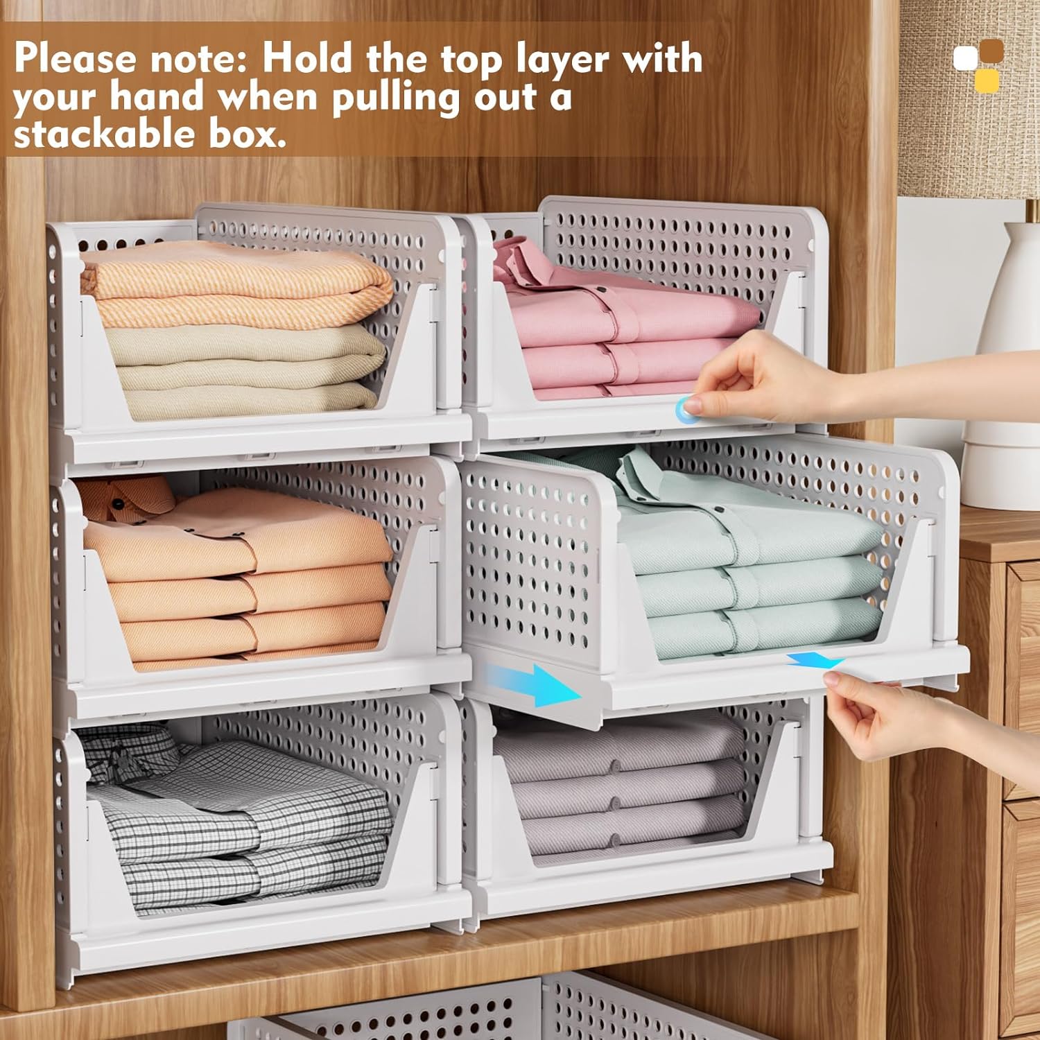 SNSLXH 5 Pack Stackable Closet Organizer Box, Multifunctional & Foldable Closet Storage Basket for