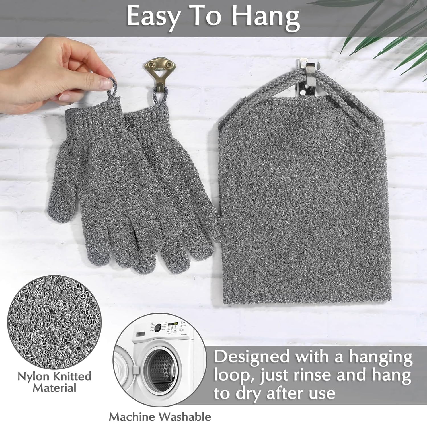 Anezus Exfoliating Back Scrubber Bath Gloves Set, Exfoliating Shower Towel with Shower Gloves for