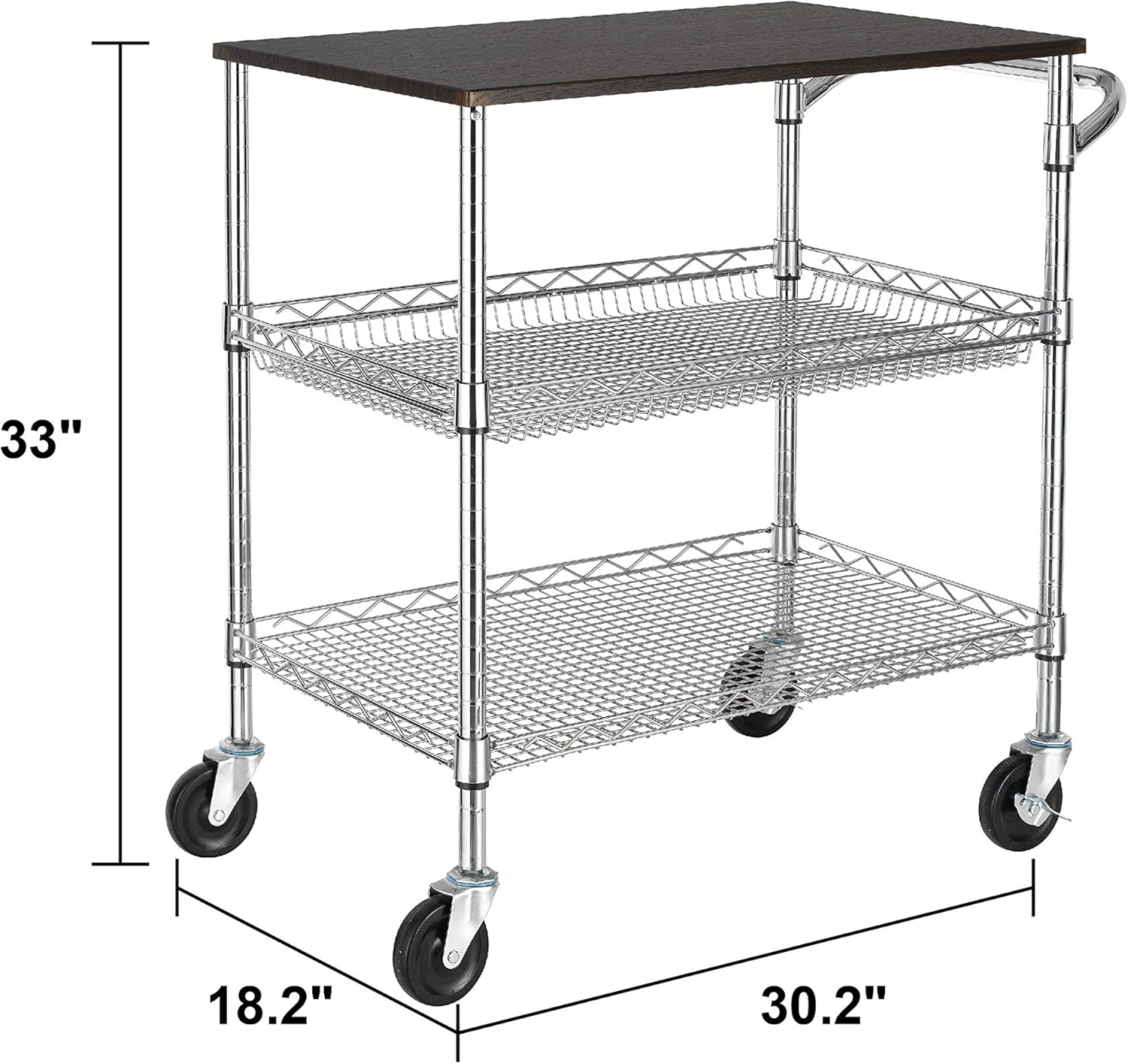 Finnhomy 3 Tier Heavy Duty Commercial Grade Utility Cart with Wood Top, Wire Rolling Cart with
