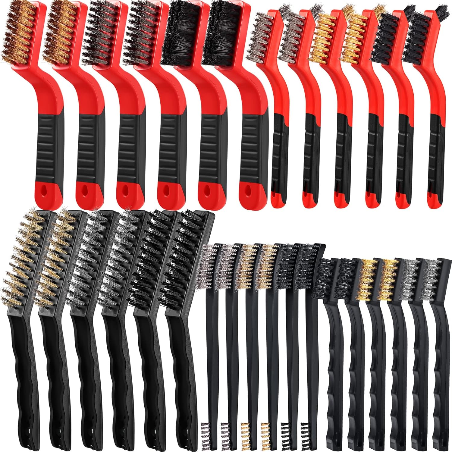 Sumind 60 Pcs Wire Cleaning Brush Set Nylon/ Stainless Steel/ Brass Metal Brush with Curved Handle