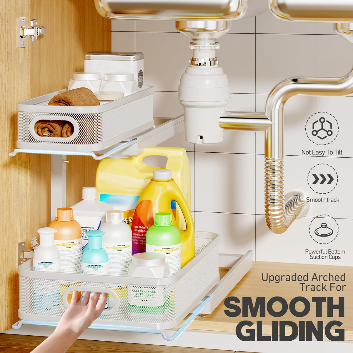 2-Pack Under Sink Storage Organizer with 2-Tier Slide Out Drawer, Sophisticated Mesh Pull Out Shelf