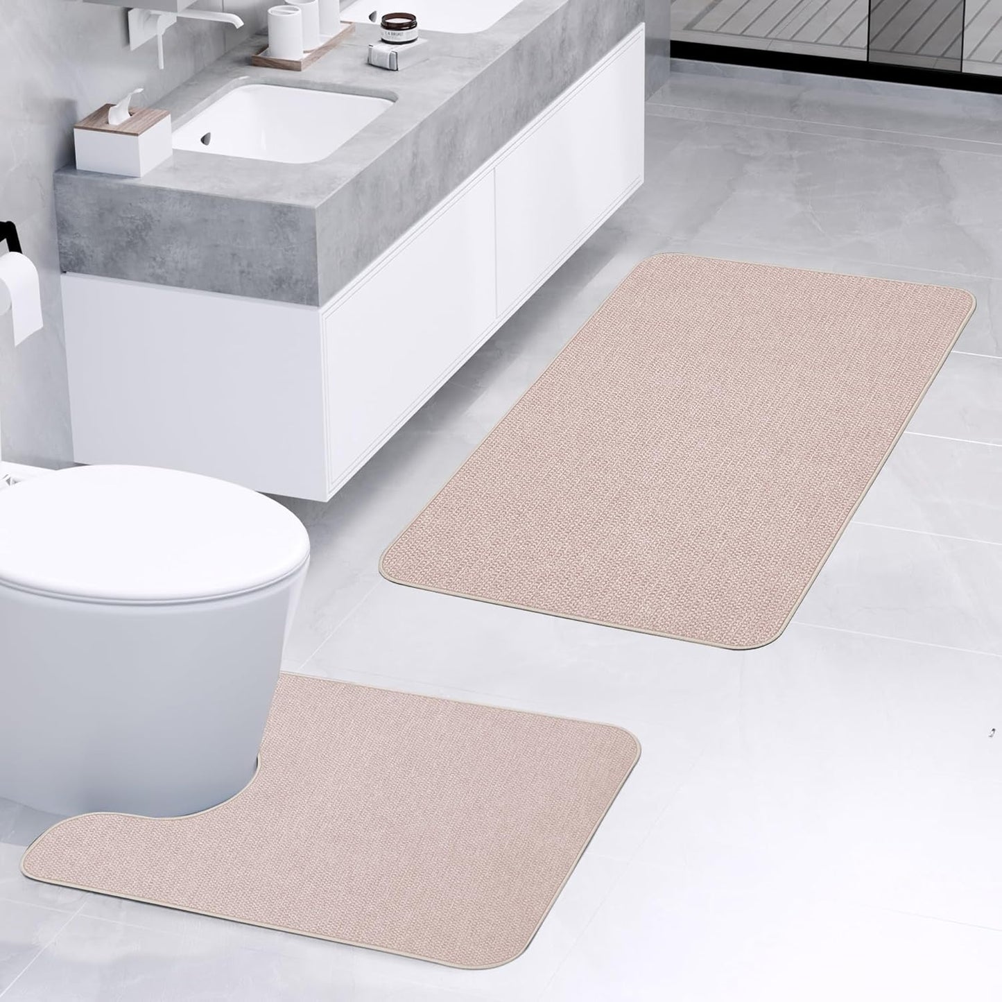 Bathroom Rugs Set 2 Pieces,Thin Bathroom Mats,Toilet Rugs,Quick Dry,Non-Slip,Machine Washable,Low
