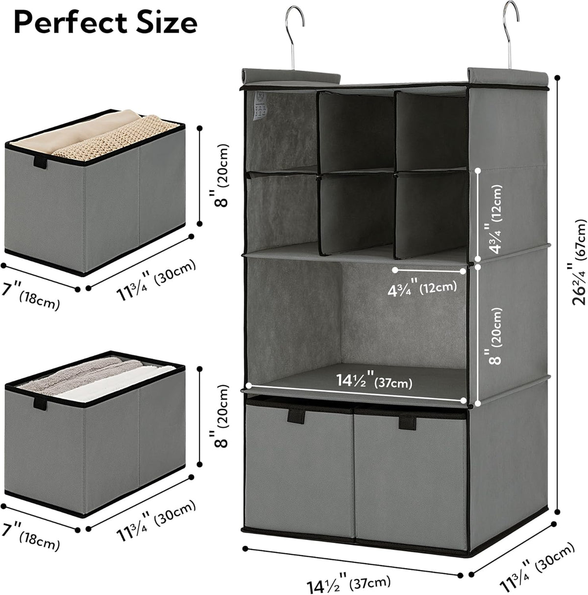 GRANNY SAYS Hanging Closet Organizer with Drawers, 4 Shelf Dividers Closet Hanging Organizer