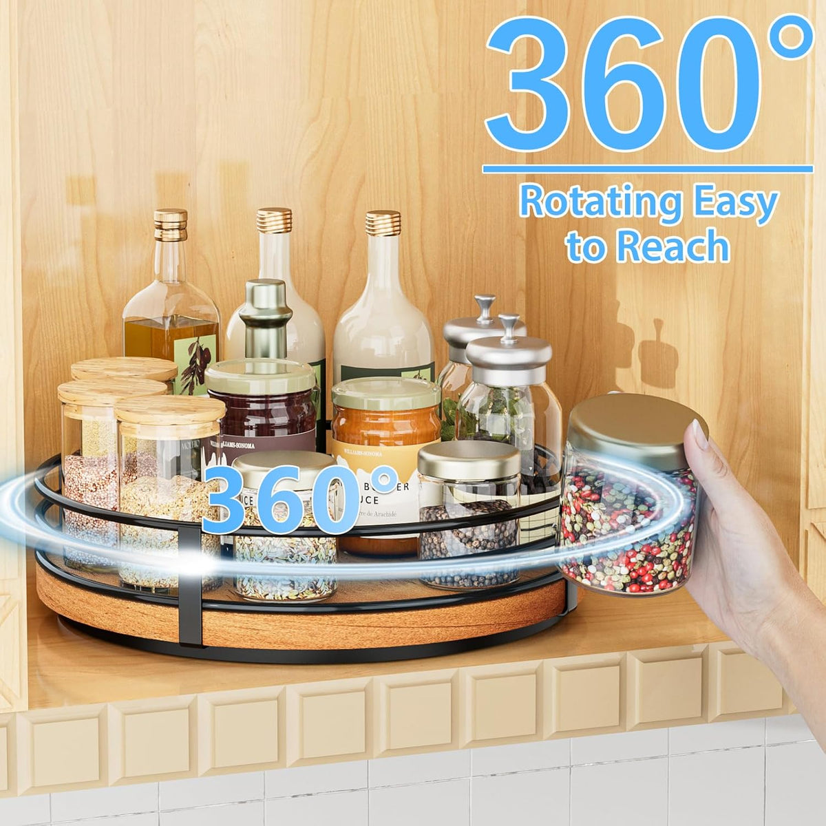 10" Lazy Susan Turntable Organizer - Wood Round Lazy Susan for Cabinet Kitchen Countertop Dining