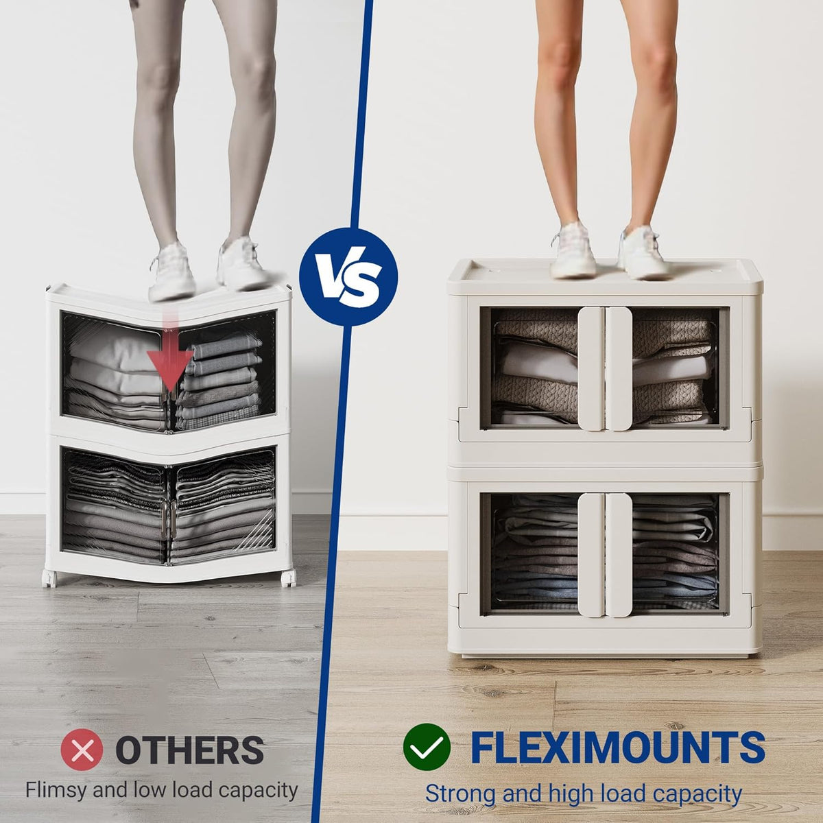 FLEXIMOUNTS 75 QT Stackable Storage Bins With Lids, Collapsible Plastic Storage Bins, Closet