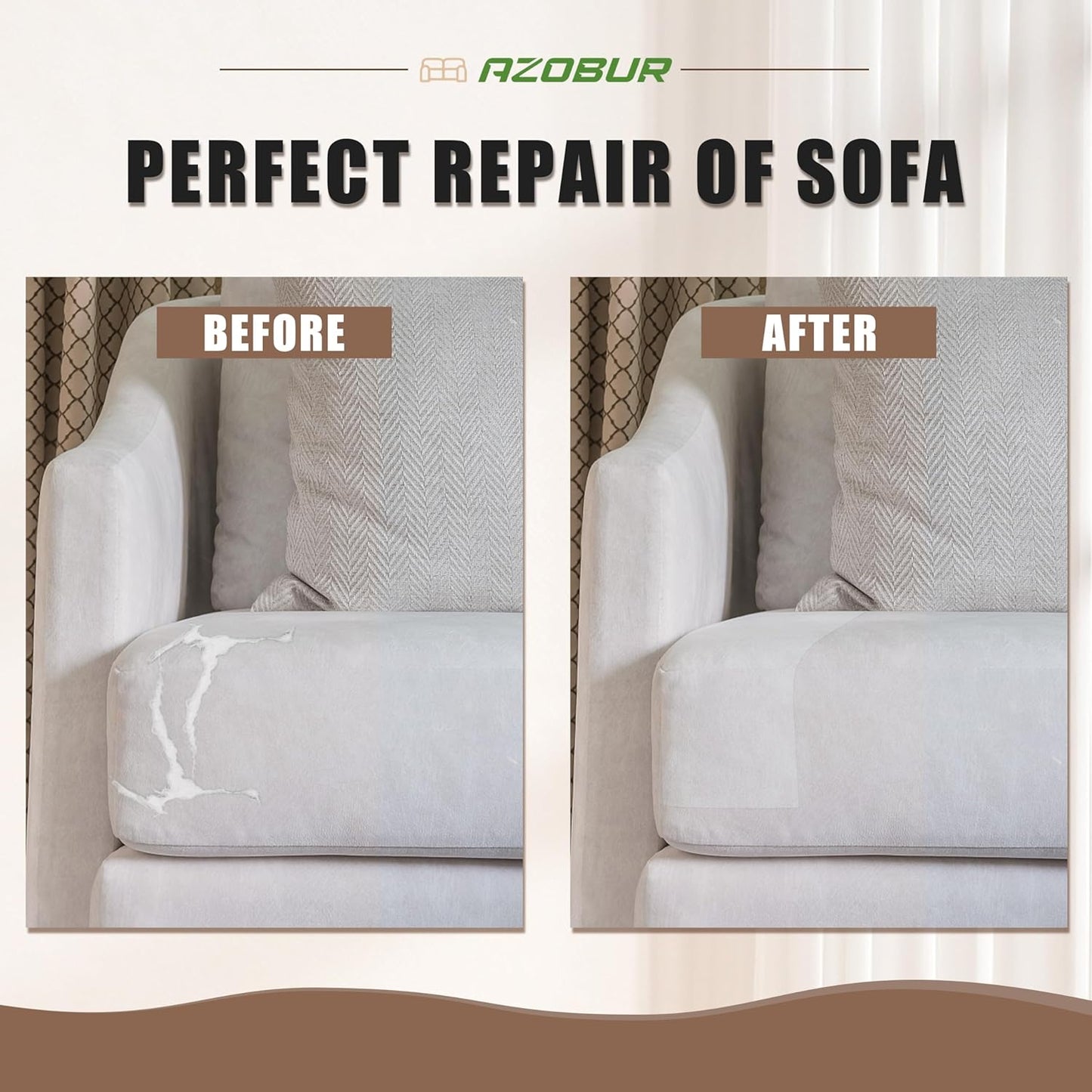 Azobur Fabric Couch Repair Patch 8.3 x 11 inches,Self-Adhesive Fabric Repair Patch for