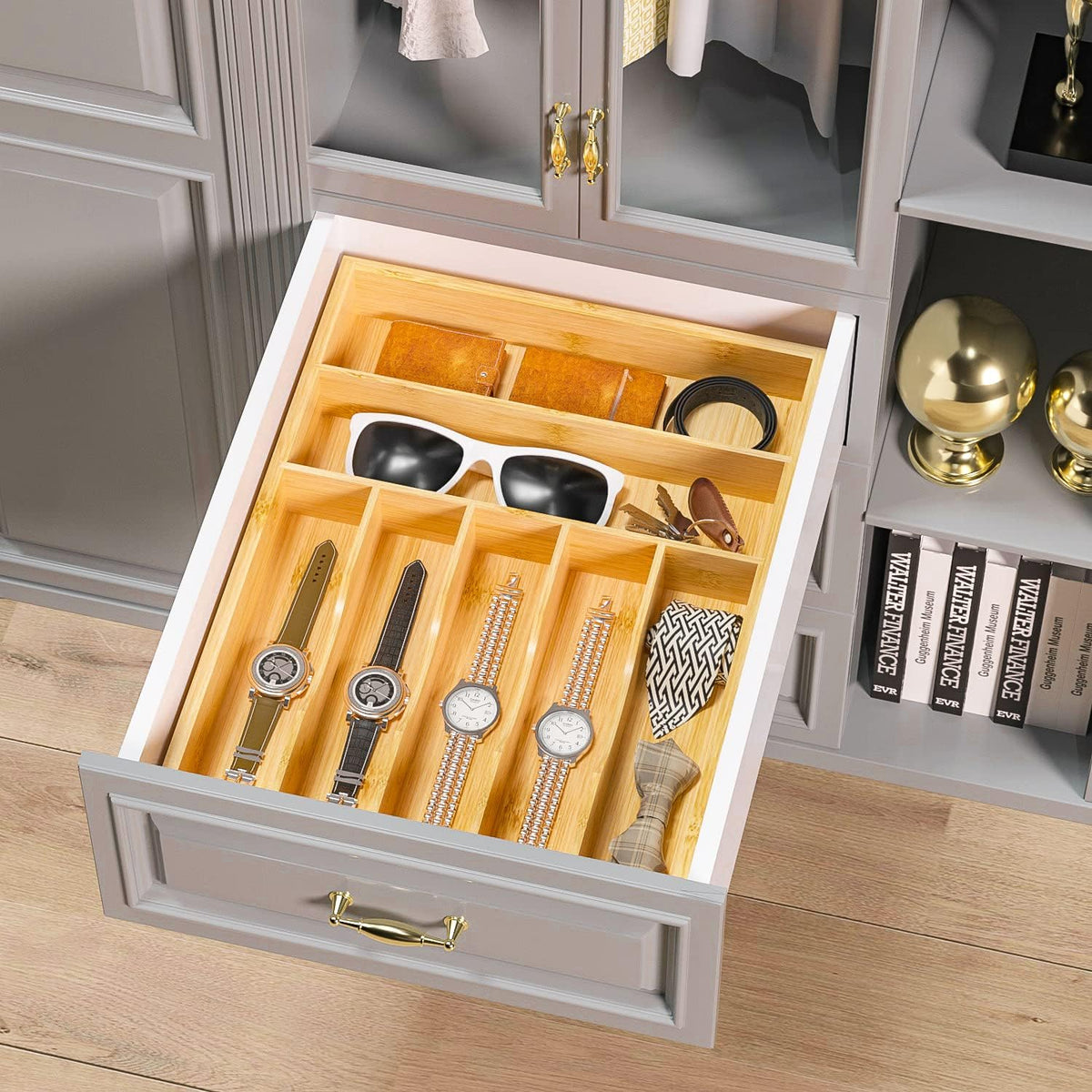Flatware Organizer Silverware Drawer Organizer - 7 Slots Bamboo Cutlery Tray Multipurpose kitchen