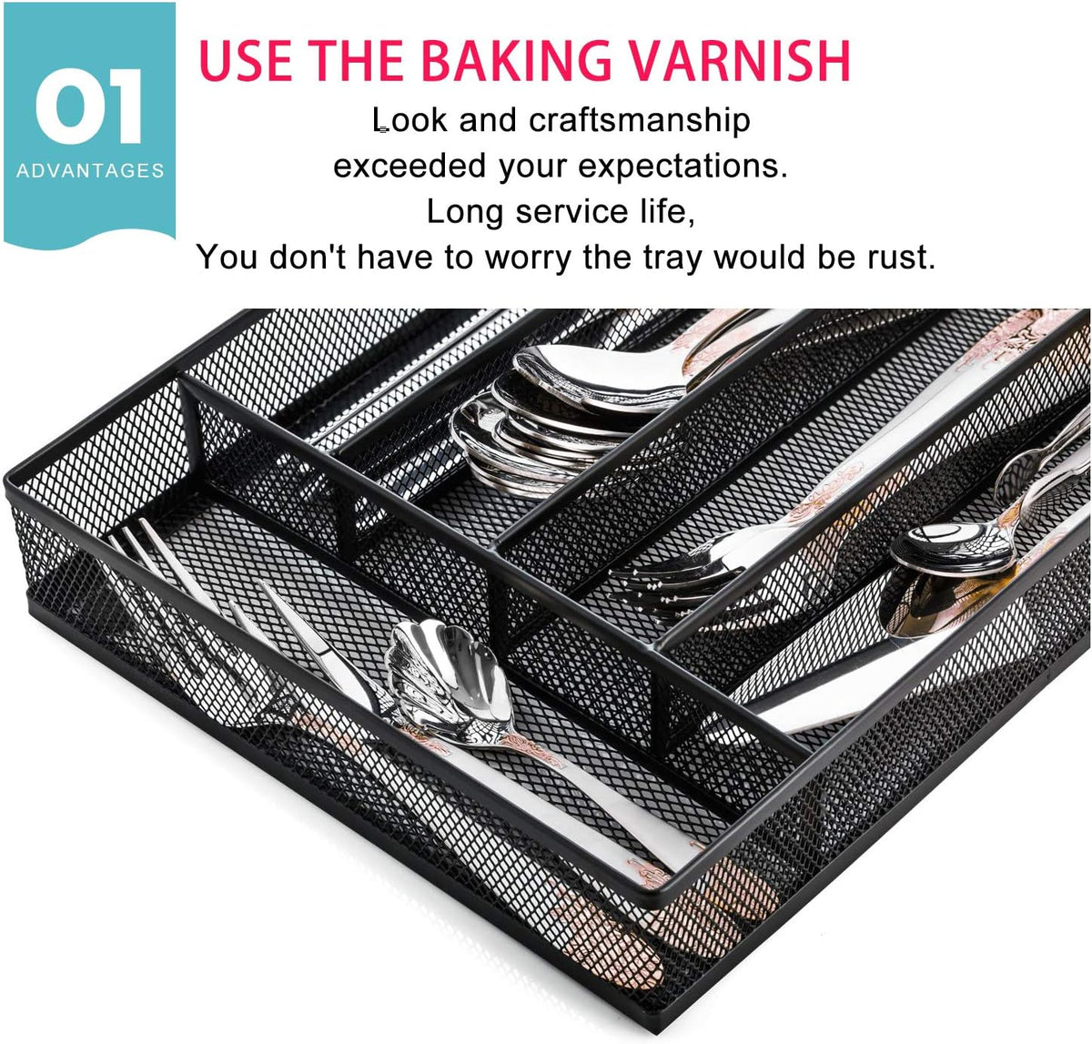 JANE EYRE Utensil Drawer Organizer, Cutlery Tray Silverware Flatware Storage Divider for Kitchen