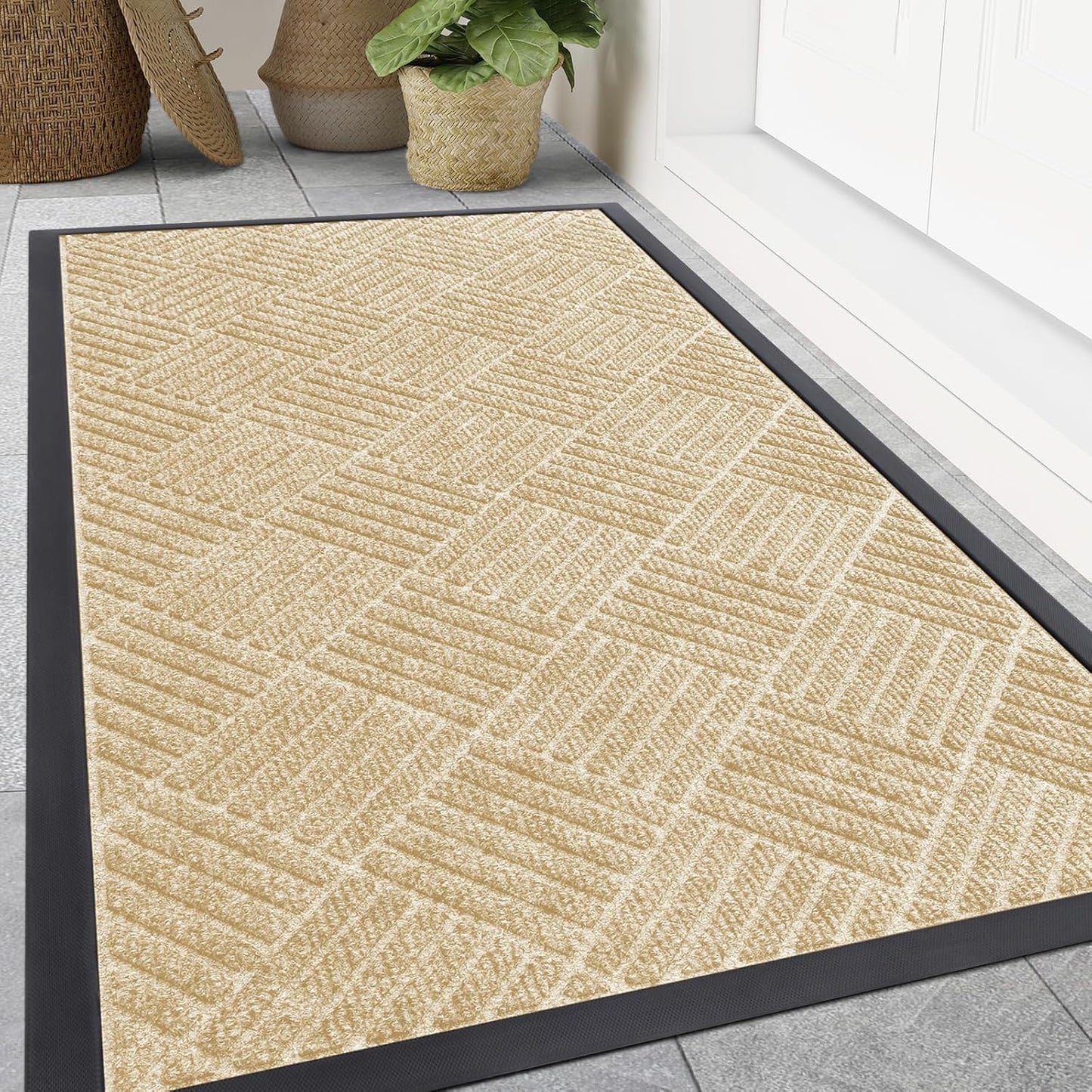 Smiry Front Door Mat Outside Entrance, Heavy Duty Outdoor Indoor Natural Rubber Doormat, Non Slip