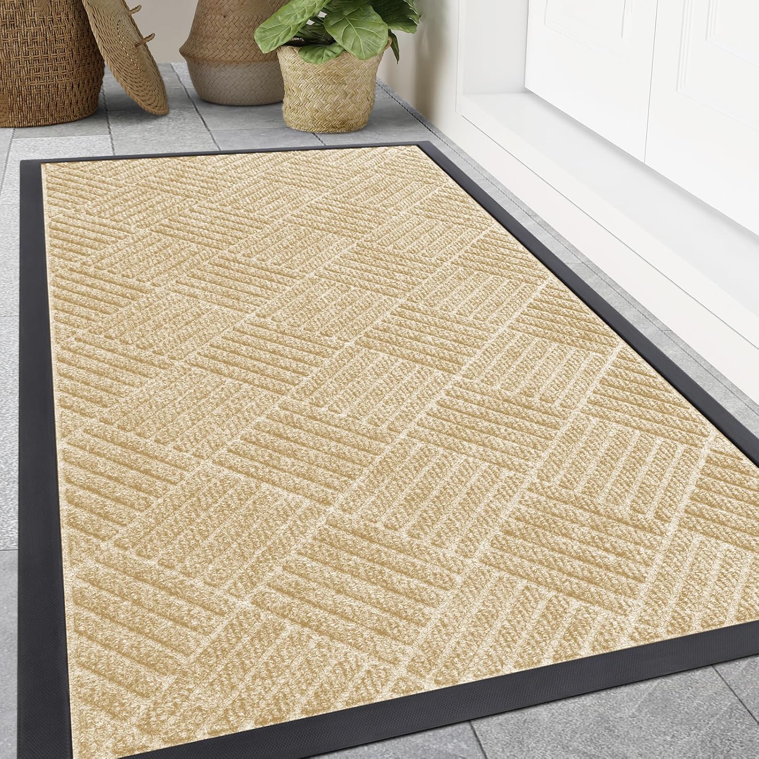 Smiry Front Door Mat Outside Entrance, Heavy Duty Outdoor Indoor Natural Rubber Doormat, Non Slip