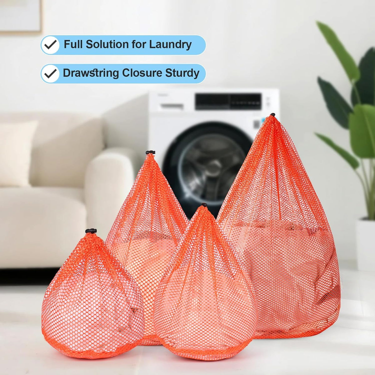 4Pcs Mesh Laundry Bags Washing Machine Mesh Wash Bags for Clothes,Underwear,Lingerie, Bed Linen