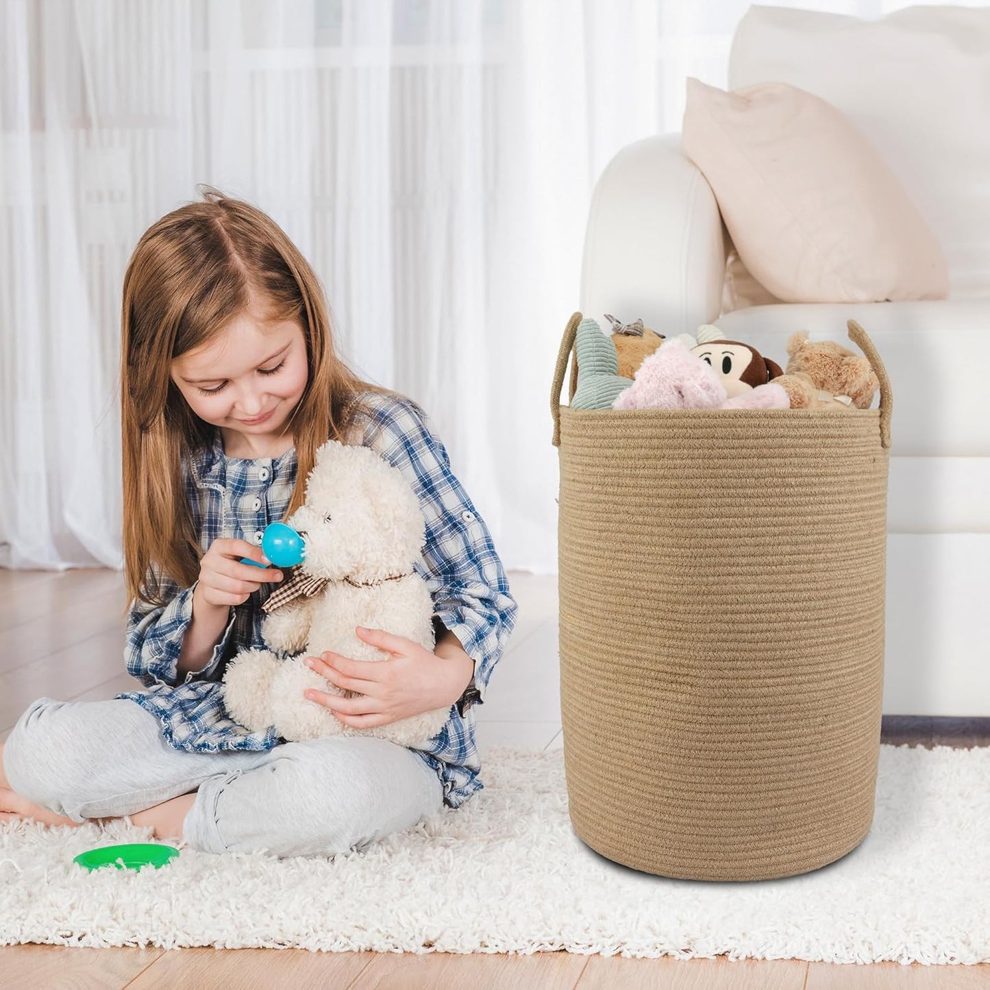 Cotton Rope Laundry Basket Hamper for Clothes Woven Storage Basket for Living Room Bedroom Boho