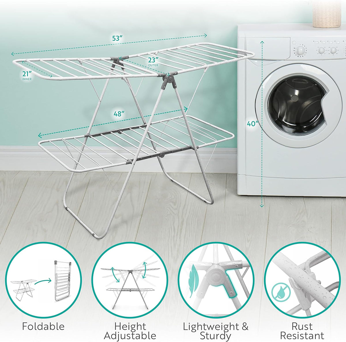 Brookstone – Extra Large – Double Spaced - 2 Tier Collapsible Clothes Drying Rack, Indoor/Outdoor