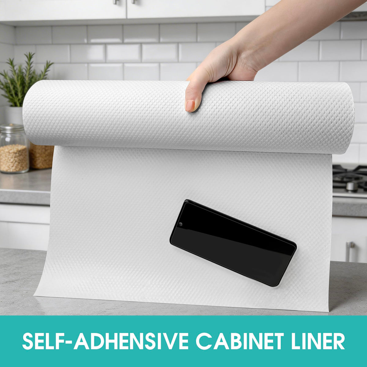 Cabinet Shelf Liner Peel and Stick: Self Adhesive Cabinets Paper - 15.7 in x 12 FT Non-Slip White