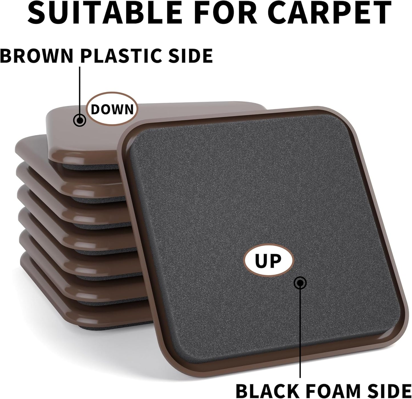 Furniture Sliders, 20 pcs-3 1/2” Square Brown Furniture Sliders for Carpet, Heavy Duty Furniture