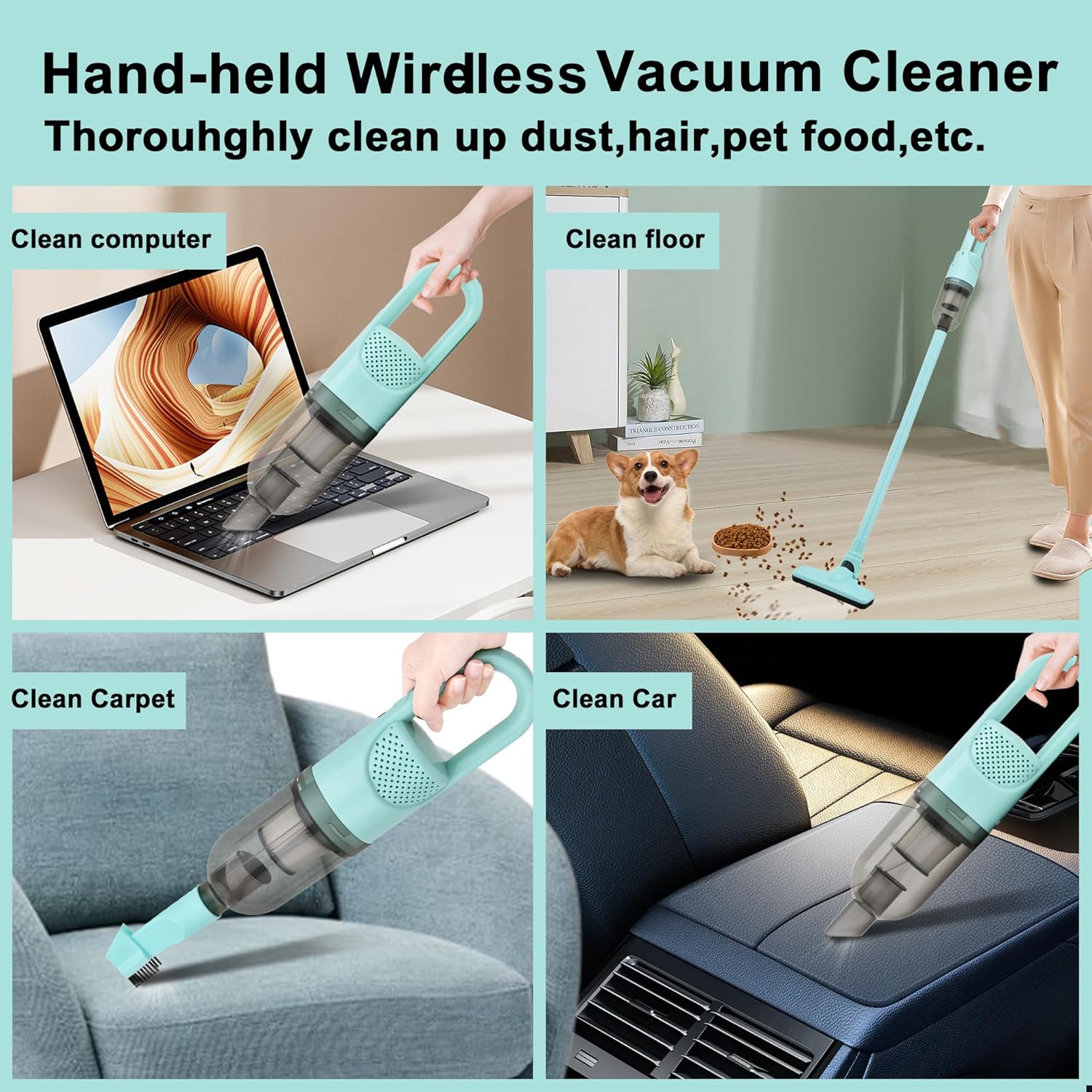 6-in-1 Lightweight Stick Vacuum Cleaner with 100W Powerful Motor, Mini Portable Household Handheld