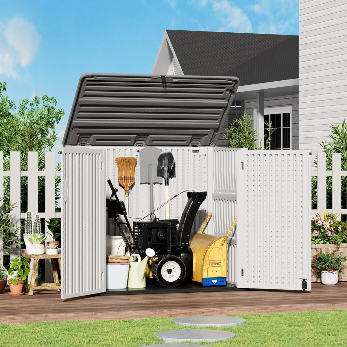 ZZM Large Outdoor Storage Shed, 48 Cu Ft Resin Versatile Storage Cabinet for Patio Accessories