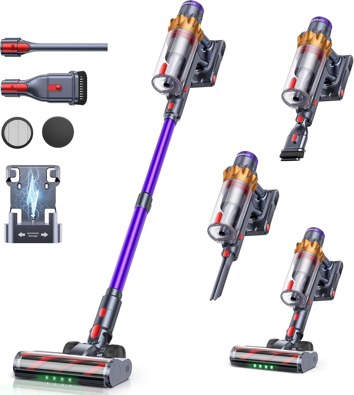 Cordless Vacuum Cleaner, 600W/50KPA/65Mins(ECO Mode) Vacuum Cleaners for Home, Self-Standing Stick
