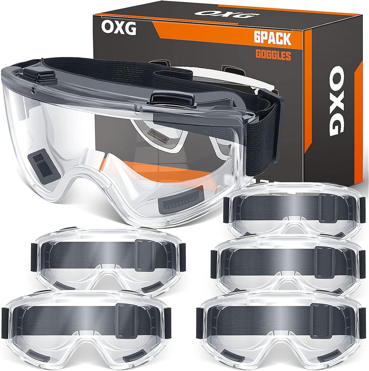 OXG 6 Pack Safety Goggles ANSI Z87.1 Glasses, Anti-Fog Protective Safety Glasses Lab Goggles Men