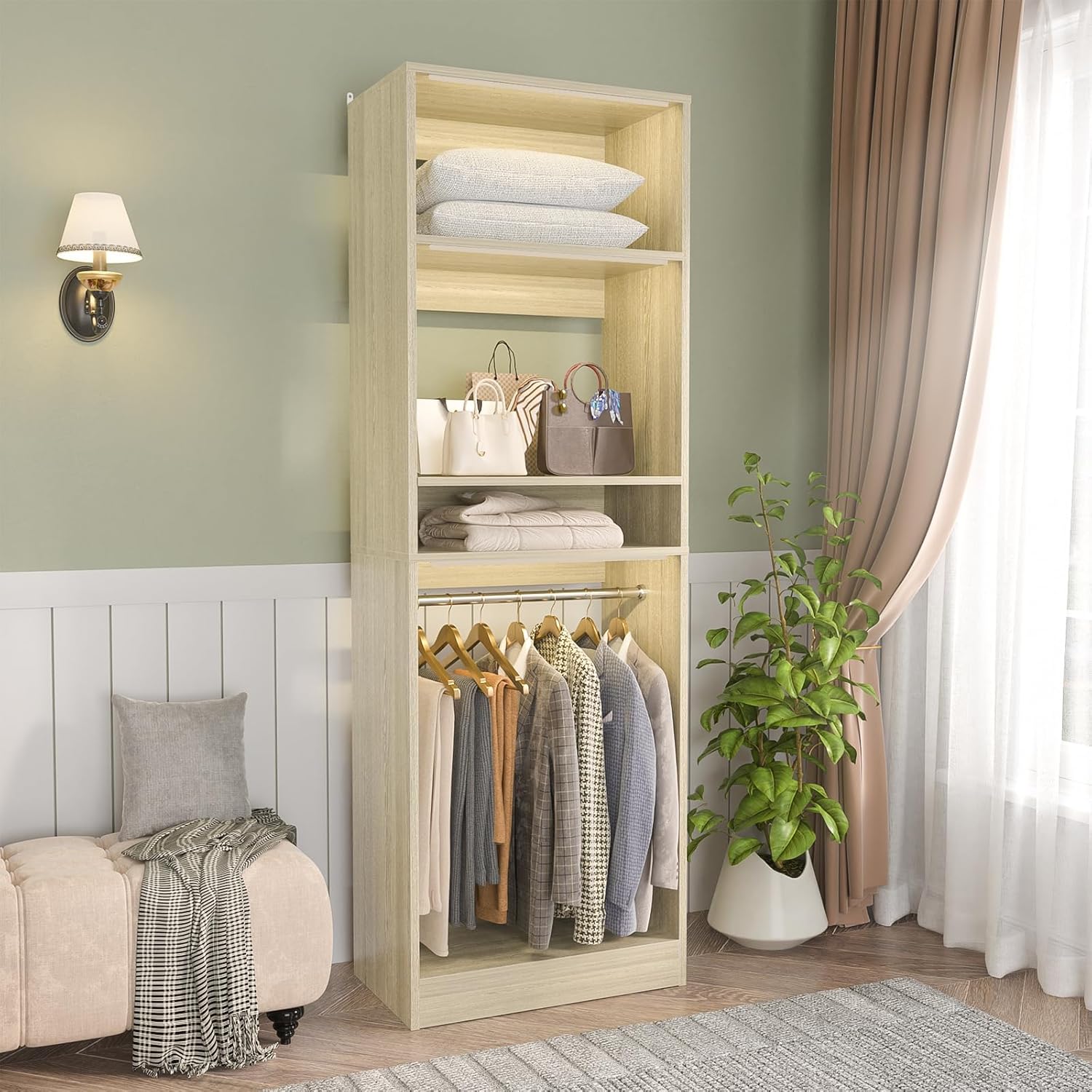 Unikito 25” Closet System, Freestanding Closets Organizer Wardrobe with Hanging Rods and Shelves