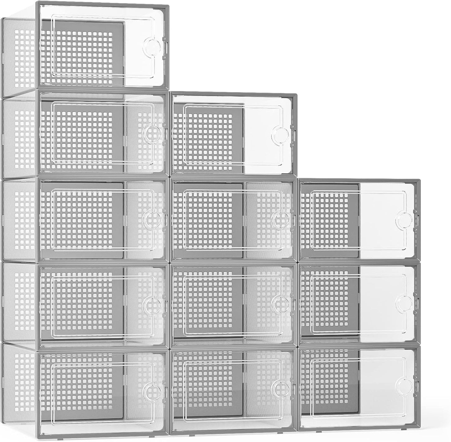 Kuject X-Large Shoe Storage Boxes Organizers Clear Plastic Stackable 12 Pack, Shoe Rack & Holder
