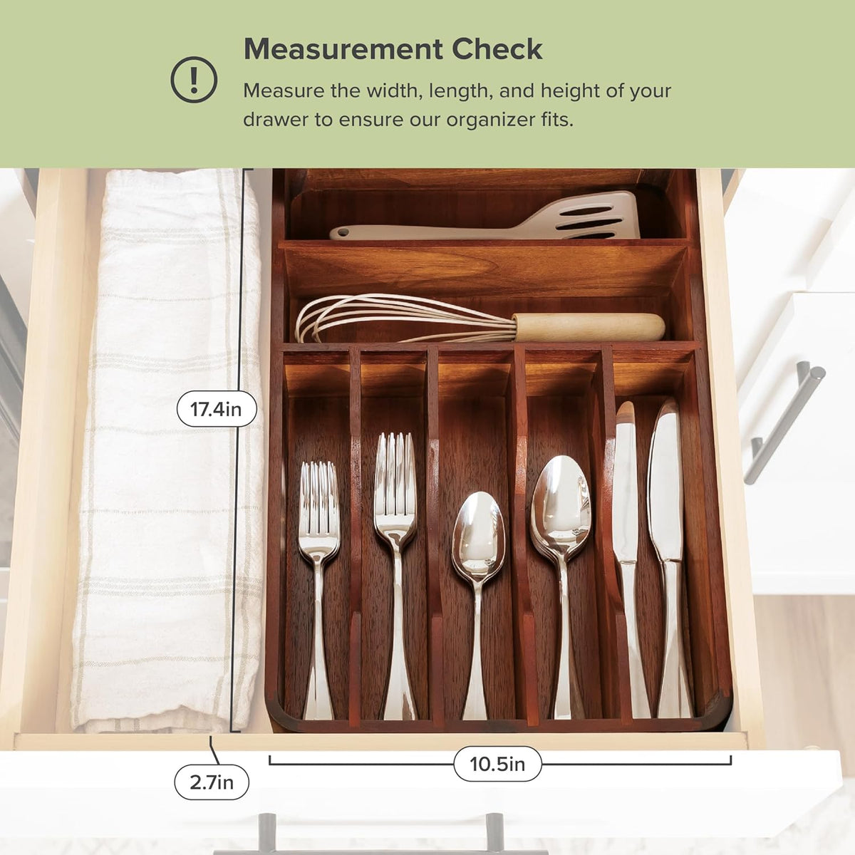 KitchenEdge Silverware Organizer - Cutlery, Flatware, and Utensil Holder for Kitchen Drawers, Fixed