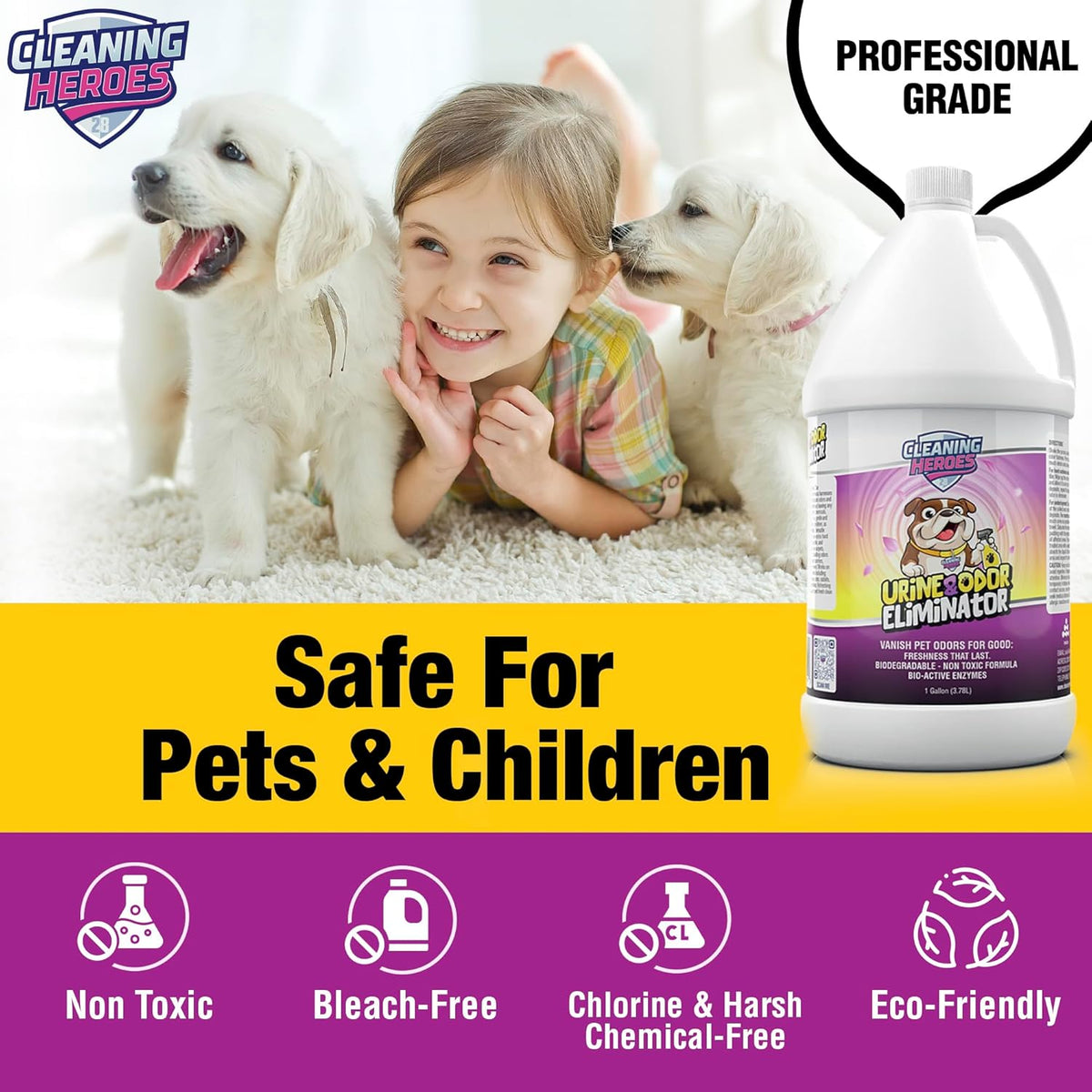 Pet Carpet Cleaner & Urine Odor Eliminator for Strong Odor - 128oz Enzyme Cleaning Spray for Cat &