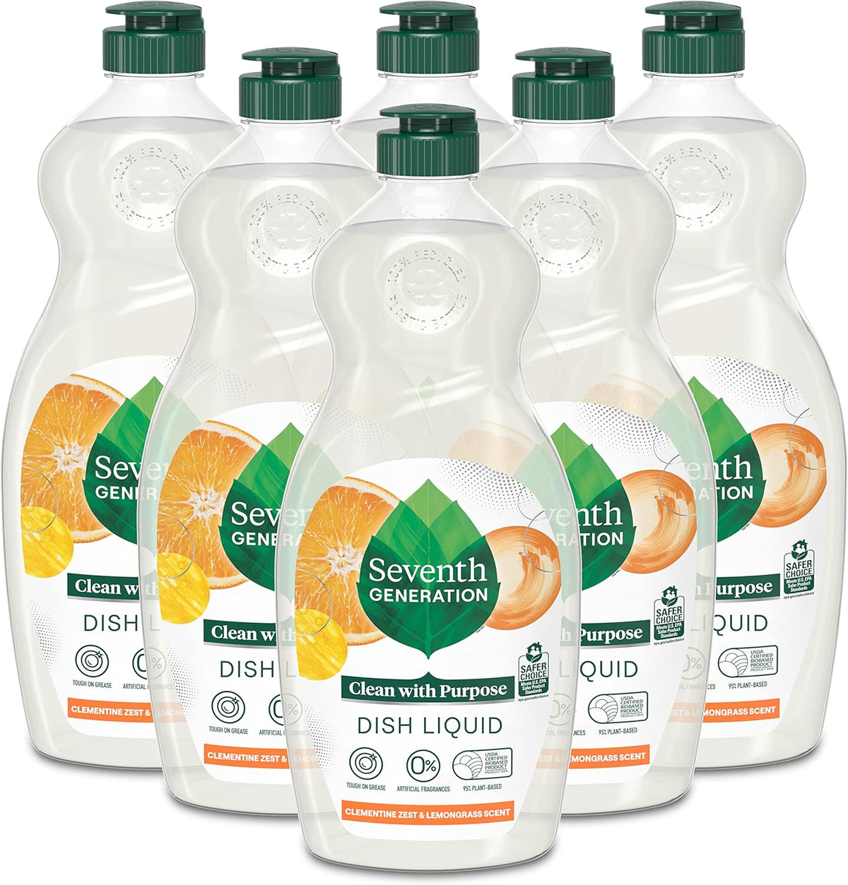 Seventh Generation Dish Liquid Soap Clementine Zest Lemongrass Pack of 6 Dishwashing Soap Liquid