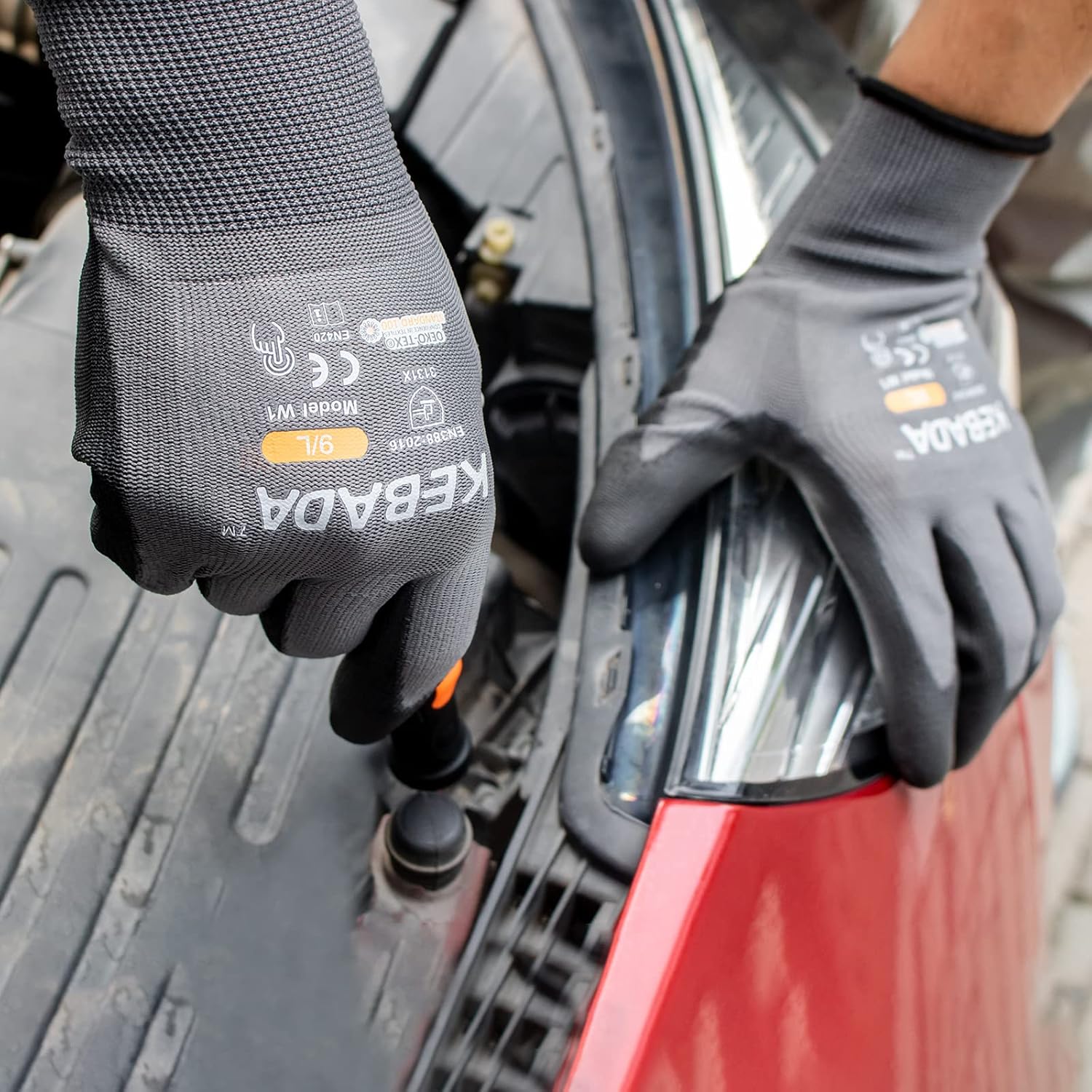 Kebada W1 Work Gloves for Men and Women, Touchscreen PU Coated Gloves with Grip, 50 Pairs Bulk