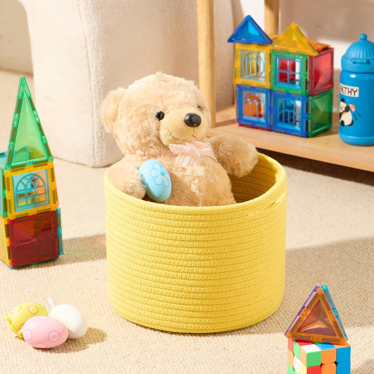 Small Basket for Organizing | Cube Shelf Closet Storage Baskets | 9.7×9.7×7.1” | Woven Rope Gift