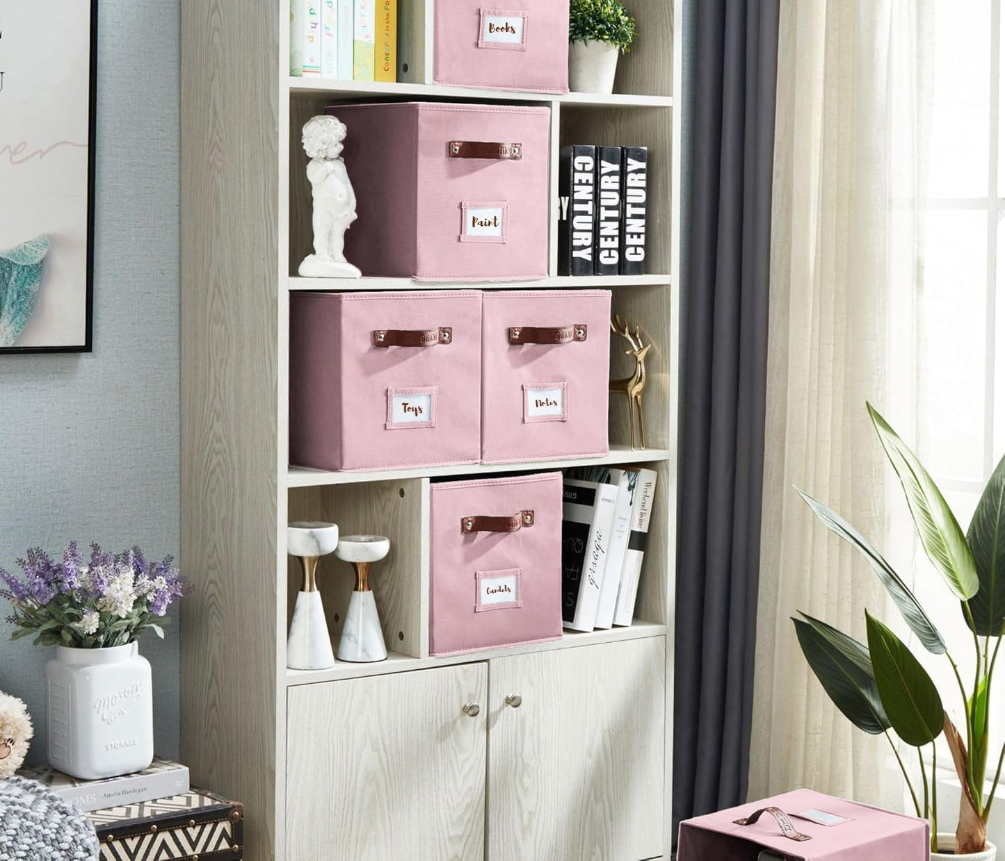 DECOMOMO Storage Bins, Cube Storage Bin with Labels, Fabric Storage Cubes for Shelves (10.5" x 11"