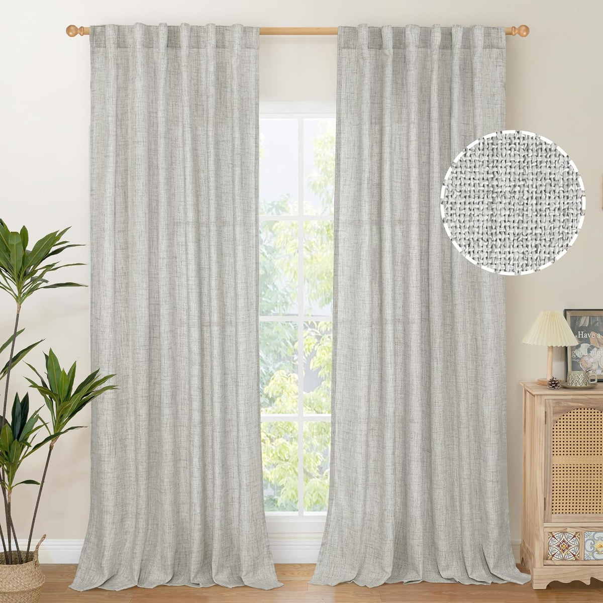 YoungsTex Light Grey Linen Curtains 90 Inch Long for Living Room Rod Pocket Floor Length Window