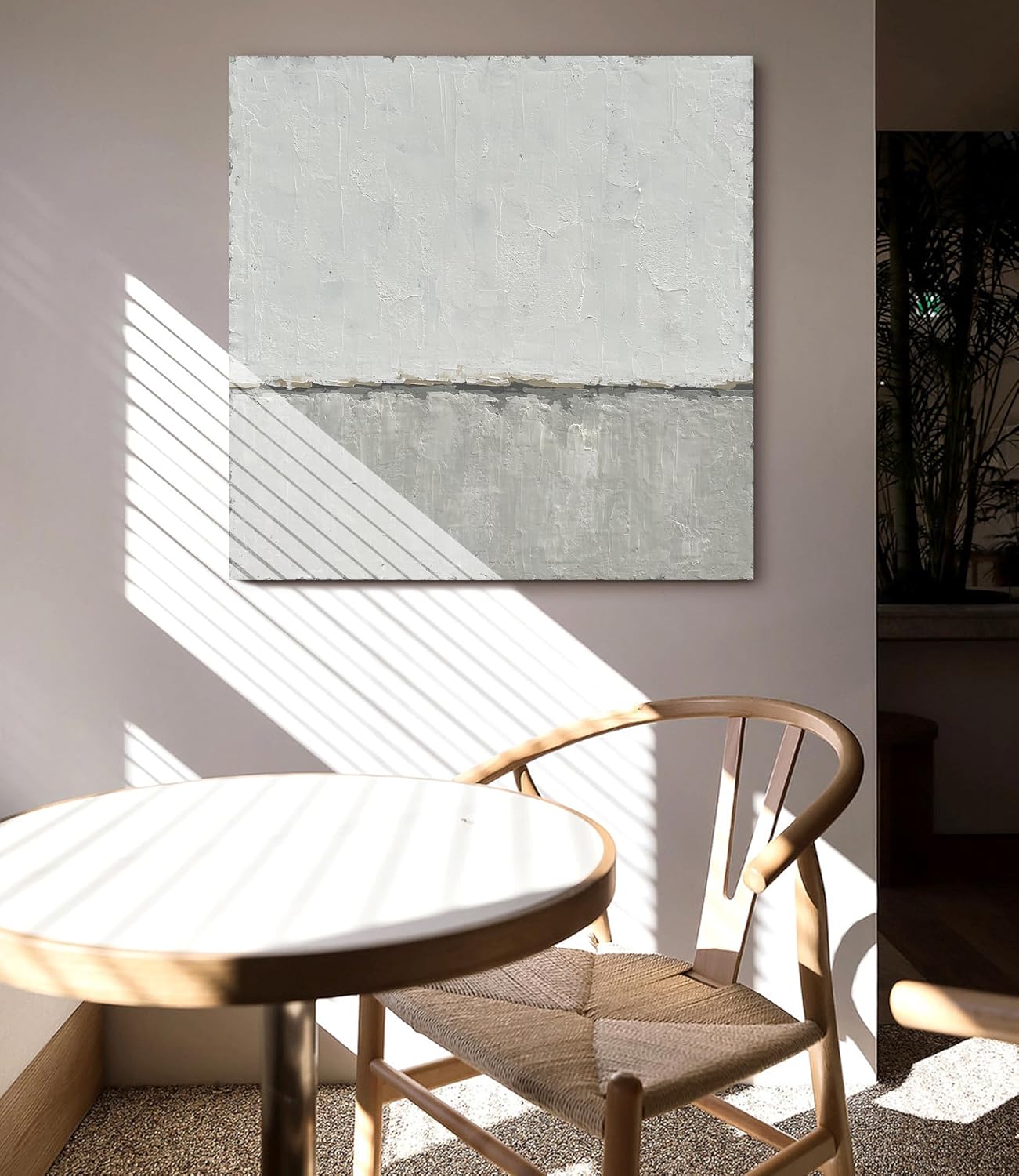 NANKAI art Hand-painted abstract canvas wall art featuring a minimalist design in gray White