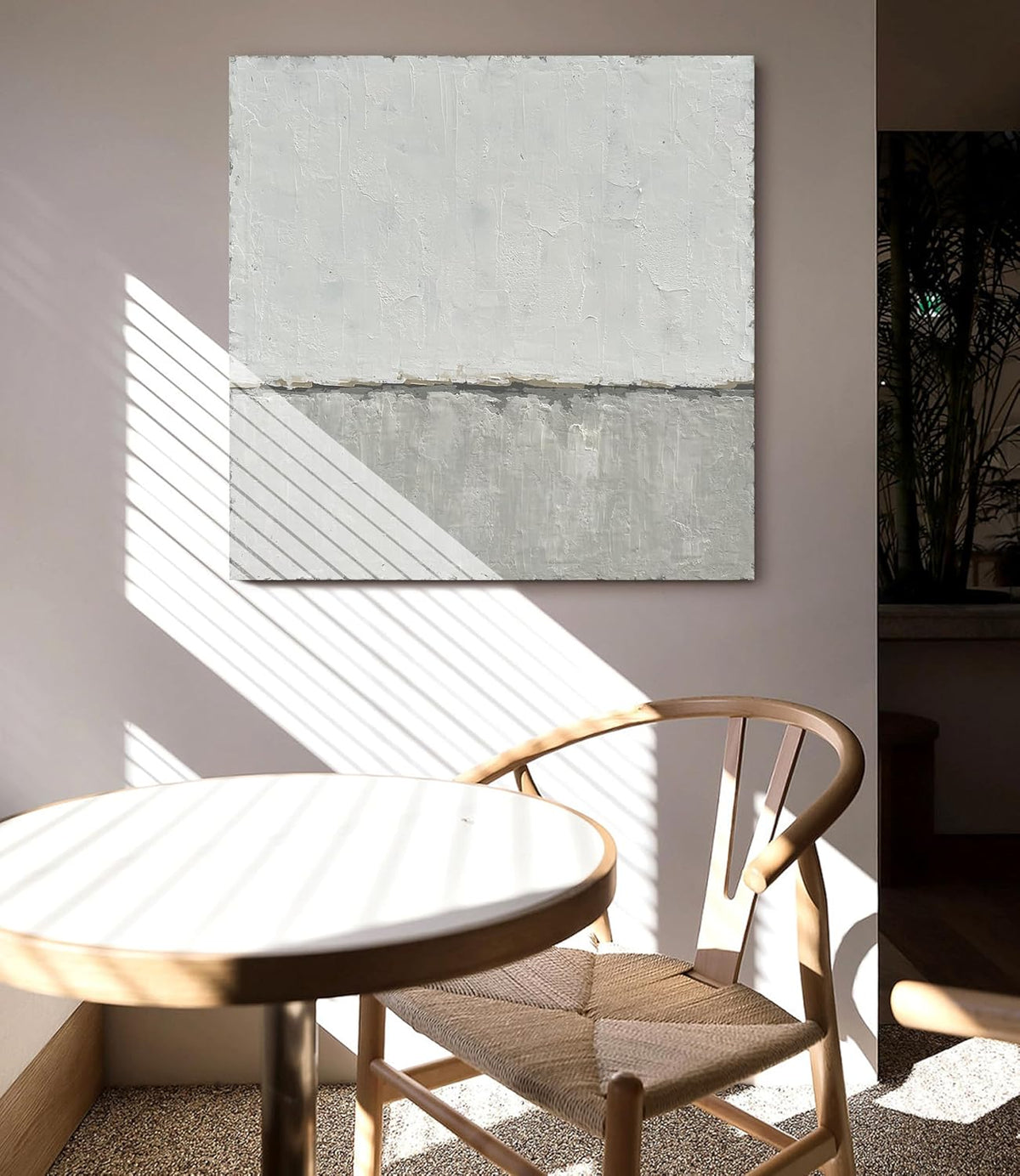 NANKAI art Hand-painted abstract canvas wall art featuring a minimalist design in gray White