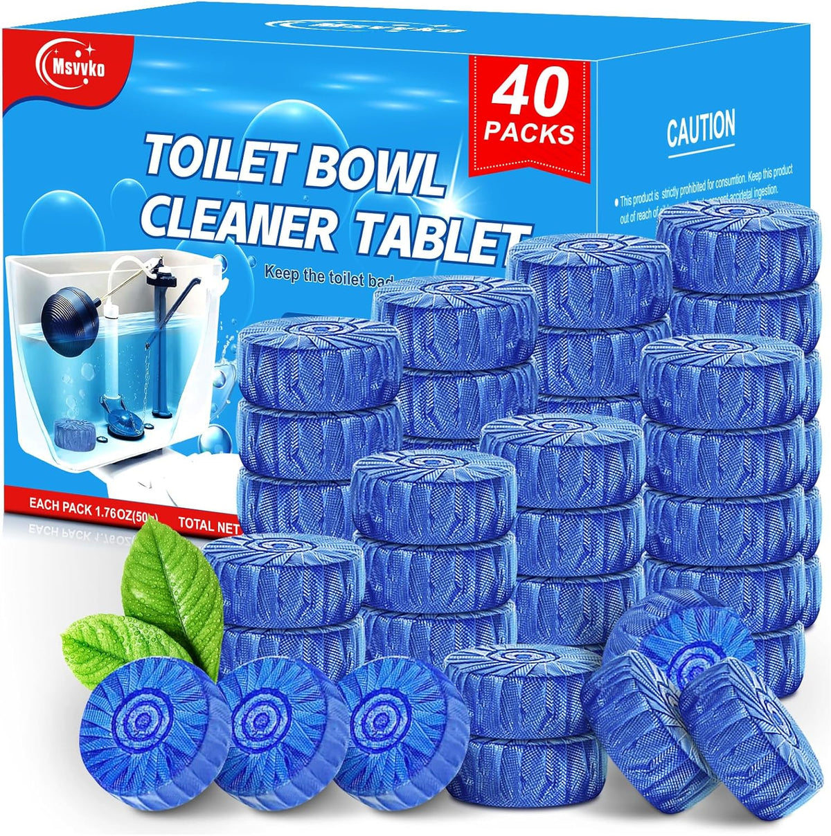 Toilet Bowl Cleaner Tablets 40 Pcs, Septic Safe Automatic Toilet Tank Cleaner with