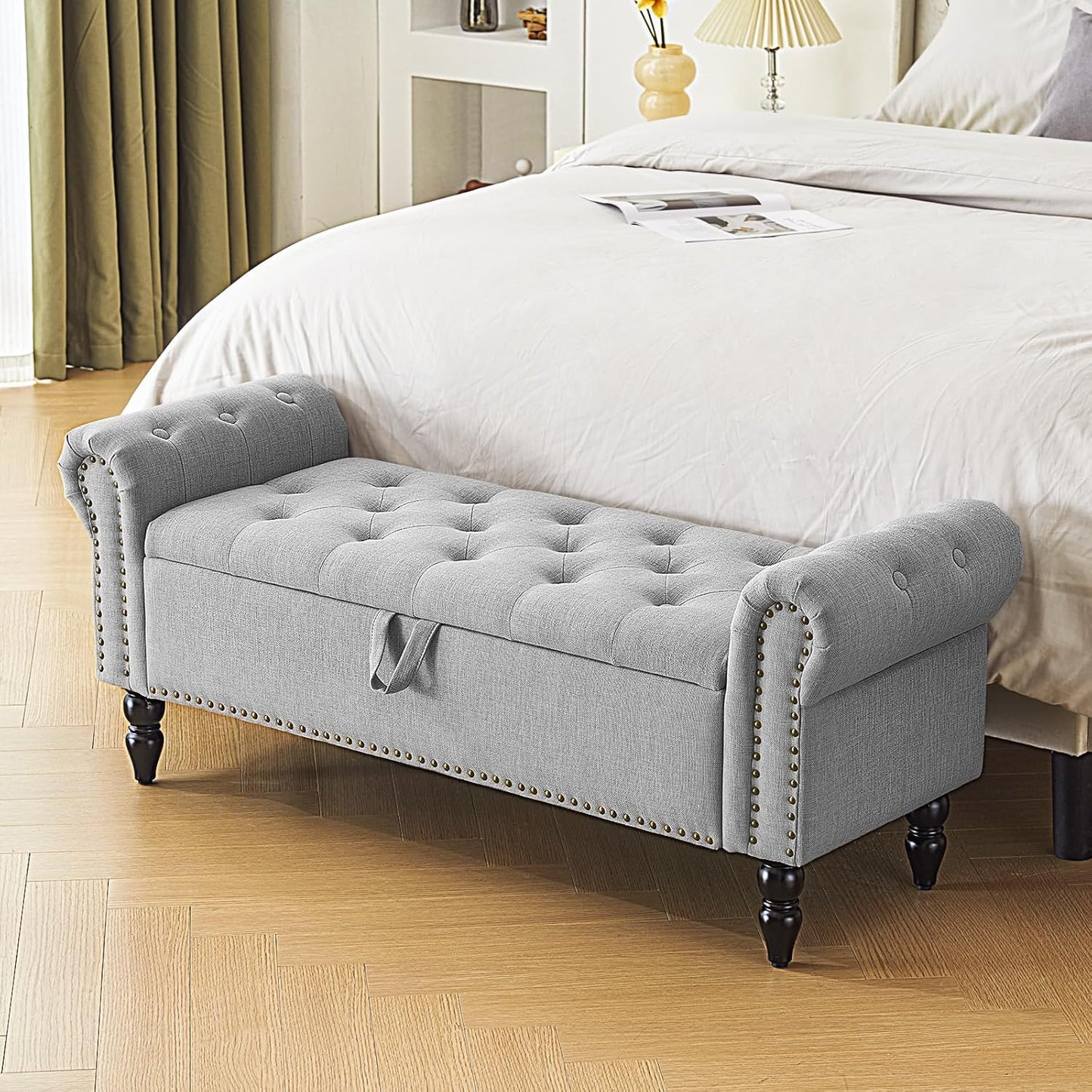 Furnimart Storage Ottoman Bench for Queen Size Bed, Faux Linen Upholstered Storage Bench Accent