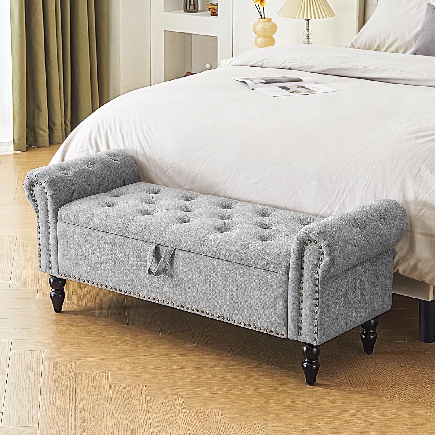 Furnimart Storage Ottoman Bench for Queen Size Bed, Faux Linen Upholstered Storage Bench Accent