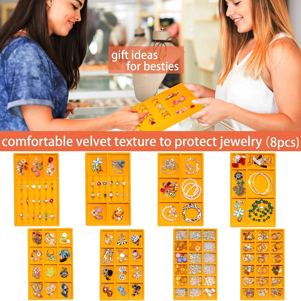 Set of 8 Stackable Velvet Jewelry Trays Organizer Jewelry Display Storage Box Dresser Drawer