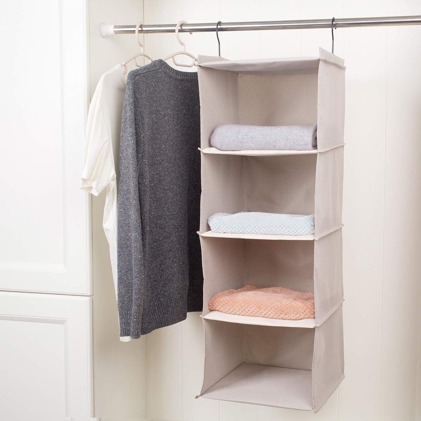 Hanging Closet Organizer and Storage, Foldable 4-Shelf Wardrobe Clothes Shelves Organizer