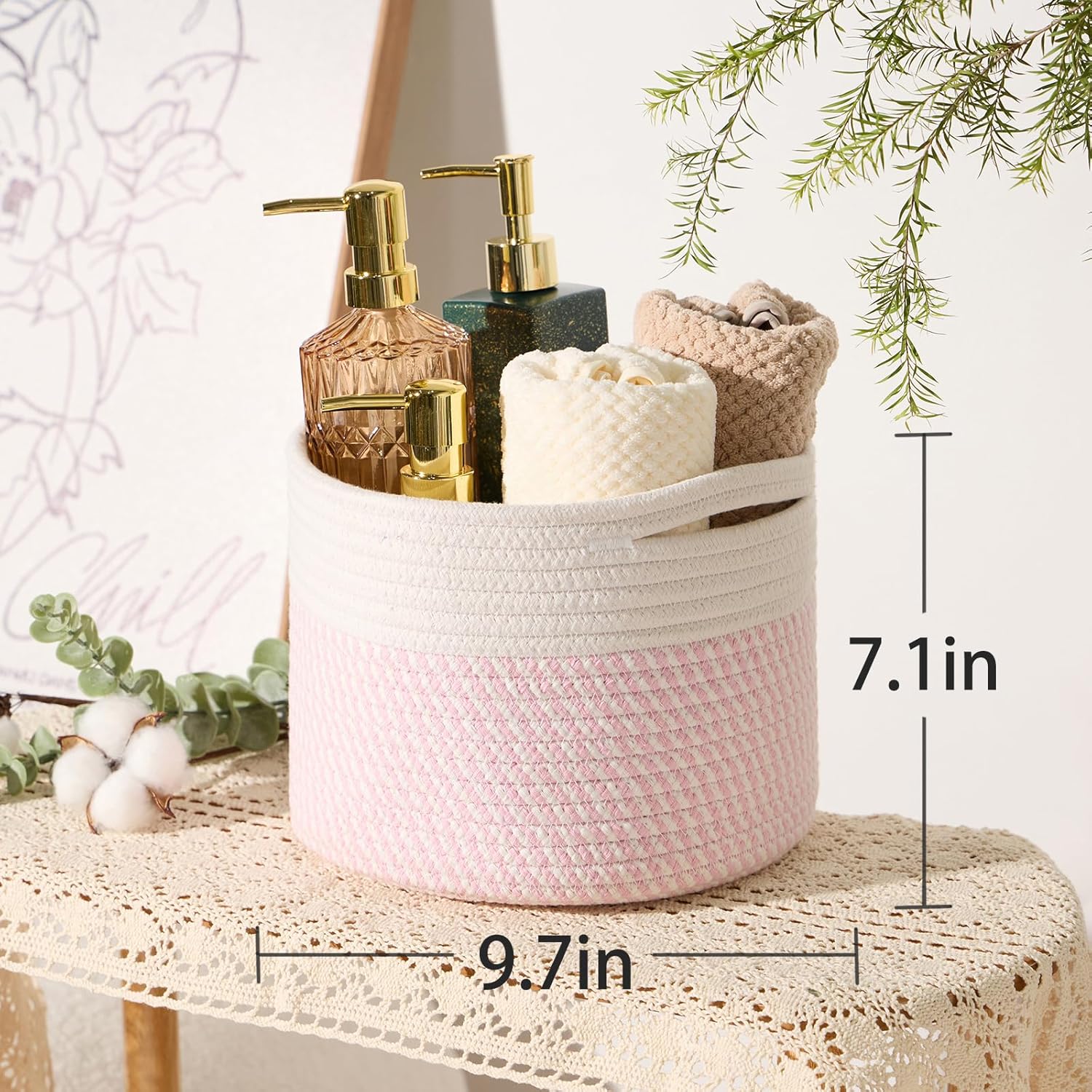 Small Basket for Organizing | Cube Shelf Closet Storage Baskets | 9.7×9.7×7.1” | Woven Rope Gift